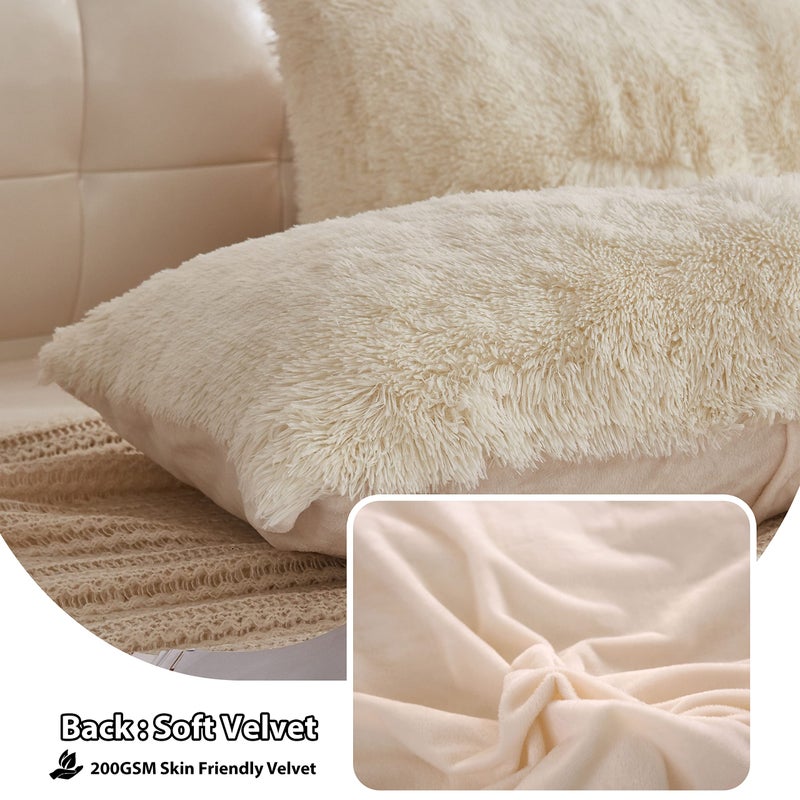 LIFEREVO 2 Pack Cream Faux Fur Pillow Shams,Shaggy Plush Home Decorative Luxury Series Super Soft Furry Pillow Case with Zipper Closure for Home Sofa Couch,Standard (Light Beige,20"x26") - Image 4